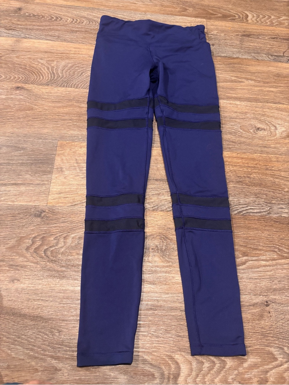 Ivivva by Lululemon Girls 14 Navy Blue Mesh Stripe Athletic Leggings Yoga